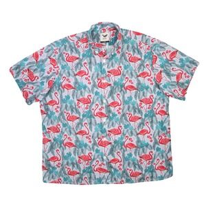 Yiume Davids Wear Hawaiian Aloha Shirt Mens‎ XXXL Pink Flamingo Tropical Cotton